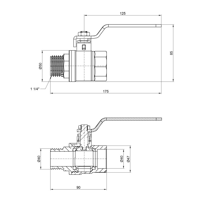 Кран шаровой SD Plus 1" 1/4 ВН для воды (рычаг) SD605W32
