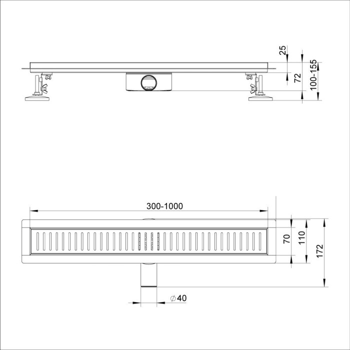 IT03-FT11/800 ITAL Душовий трап 800 мм, поворот. 360, комбін.затвор, Brushed nickel (блістер) {5/1}
