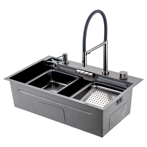 GS 7547-19 мийка PROFI 750*470 змішувач+сифон+ коланд.+дозатор+омивач склянк. (збройва сталь) {1/1}