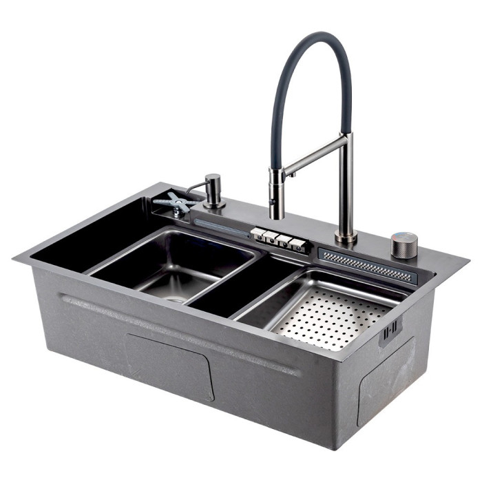 GS 7547-19 Мойка для кухни PROFI 750*470 змішувач+сифон+ коланд.+дозатор+омивач склянк. (збройва сталь) {1/1}