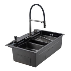 GS 7547-19 мийка PROFI 750*470 змішувач+сифон+ коланд.+дозатор+омивач склянк. (збройва сталь) {1/1}