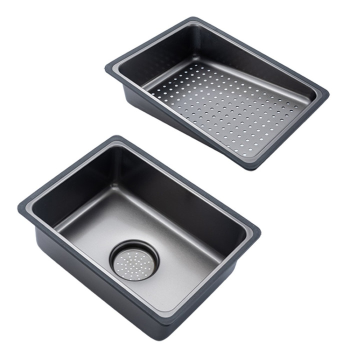 GS 7547-19 мийка PROFI 750*470 змішувач+сифон+ коланд.+дозатор+омивач склянк. (збройва сталь) {1/1}