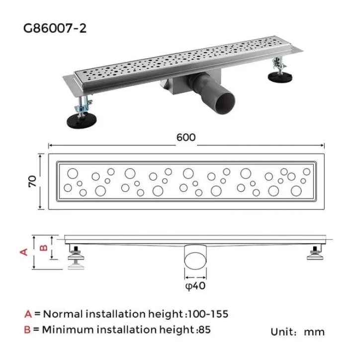 Душовий канал GAPPO G86007-2, 70х600 мм, нержавіюча сталь