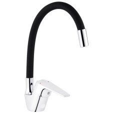 Змішувач для кухнї KRONER KRM Odra d-35, гнучкий гусак на гайці, чорний/хром