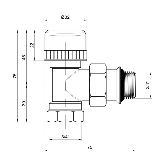 Кран термостатический SD Plus 3/4" ВН с антипротечкой для радиатора угловой SD350W20