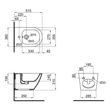 Биде подвесное Qtap Jay 520х360х320 White QT07555376W 
