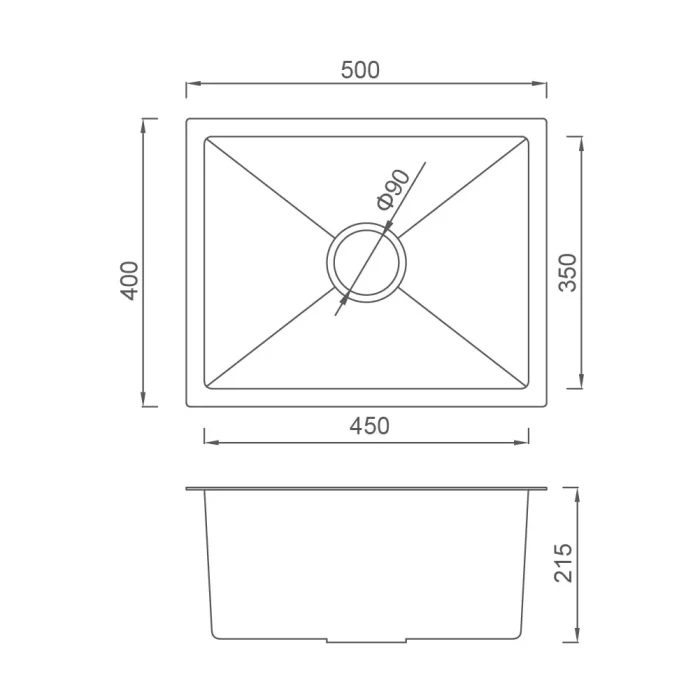 Кухонна мийка GAPPO GS5040-6 інтегрована 500x400 мм, нержавіюча сталь, поверхня PVD