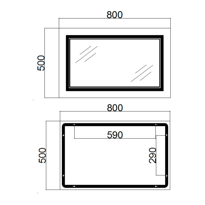 Зеркало Qtap Cardinal (CA1) 800х500 с LED-подсветкой Touch, с антизапотеванием, с диммером, регулятор температуры  цвета (3000-6500K) Reverse QT0478C5080