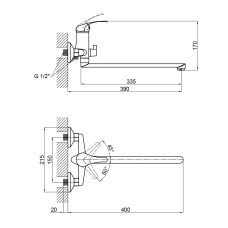 Brinex 36W 005 смеситель ванна длинная (k35)