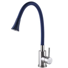 Смеситель для кухни GLOBUS Lux Alpen силиконовый  гусак синий/нерж (на гайке) (SBT1-203SA-S21)