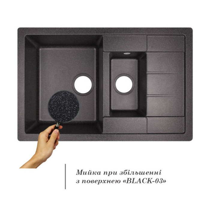 Кухонная мойка с дополнительной чашей Lidz 780x495/200 BLA-03 (LidzBLA03780495200)