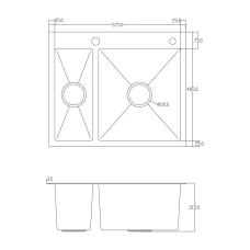 ID 575 485  Мойка для кухни подвійна 575x485x215мм, (3.0/0.8мм), SUS 304 сифон, дозатор, кошик, Satin {1/1}