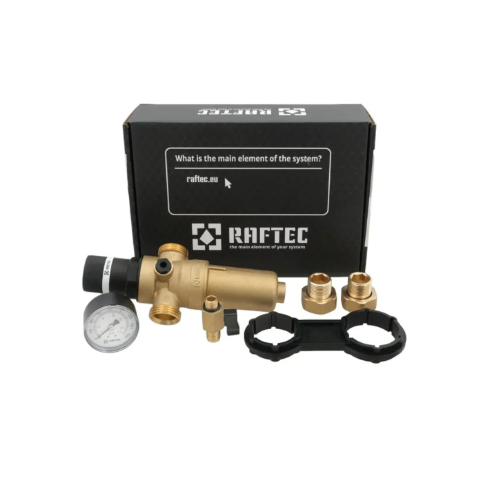 Редуктор давления 3/4 с самопромывным фильтром (лат.корп.+ маном.) RAFTEC
