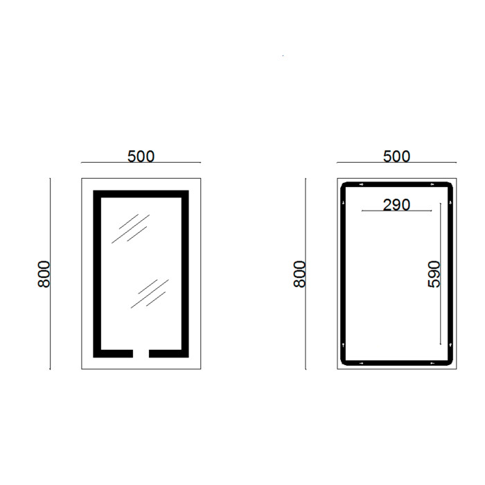Зеркало Lidz Kubis 500х800 с LED-подсветкой Touch, с антизапотеванием, с диммером, регулятор яркости LD78LF9365080