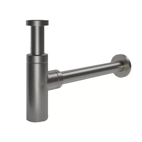 F82-9 сифон для раковини вихід у стіну, гайка 1 1/4" (коробка)  (сірий Gungrey) {20/1}