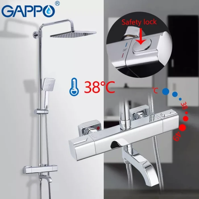 Душова система з термостатом GAPPO G2491, вилив - перемикач на лійку, хром
