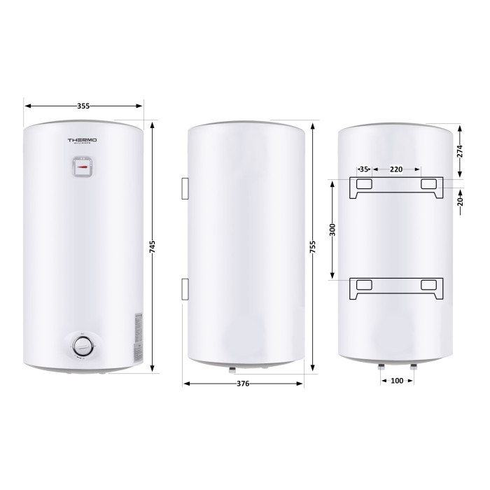 Водонагреватель электрический Thermo Alliance 50 л SLIM вертикальный, мокрый ТЭН 1,5 кВт D50V15Q1
