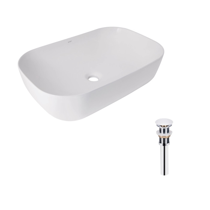Комплект Qtap Robin: Раковина накладная прямоугольная 600x390x150 мм White + Донный клапан PU02