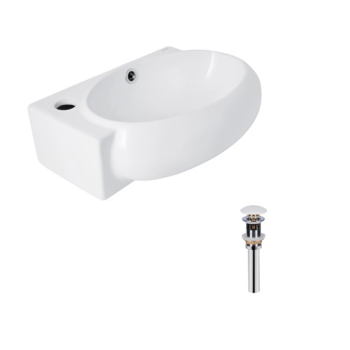 Комплект Qtap Leo: Раковина подвесная овальная левая 430x285x160 мм White + Донный клапан PU02O