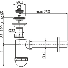 A410 Умивальник 1 1/4*d63 нерж., жорстка трубка 32мм {25}