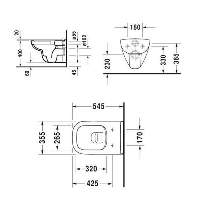 Унітаз підвісний DURAVIT D-CODE Rimless 45700900A1 в комплекті з сидінням дюропласт Soft-close