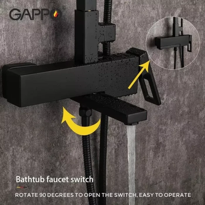 Душова система GAPPO G2417-6, вилив - перемикач на лійку, чорний