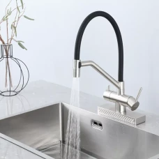 G4098-5 кухня одноваж. вис. вилив+ ВОДОСПАД  латунь гайка карт.90  Ø35 (сатин){8} {8/1}