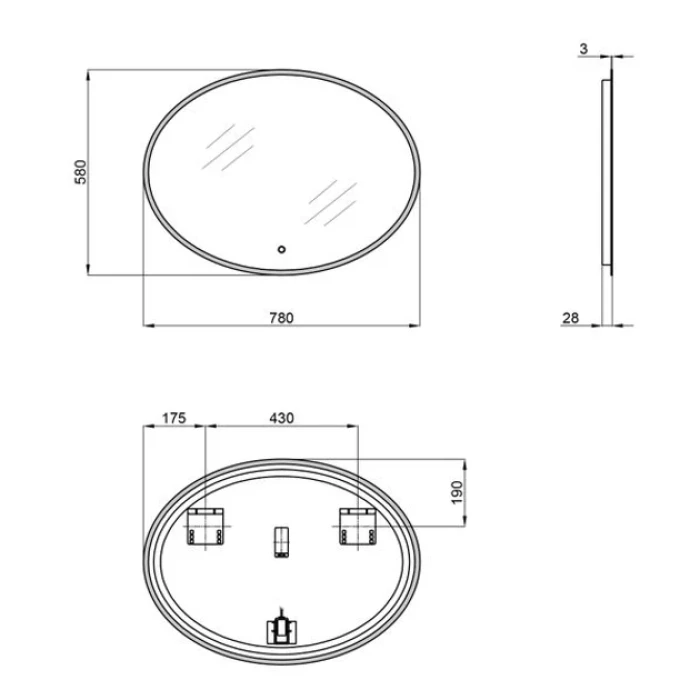Дзеркало настінне овальне 780х580 Q-TAP Virgo LED кнопка, димер