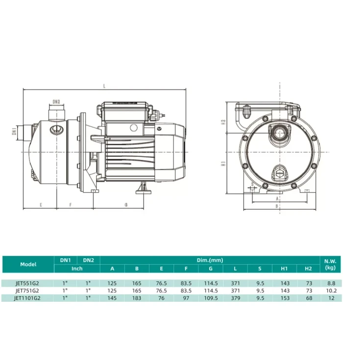 Відцентровий насос SHIMGE JET551G2 (0.55 кВт, Нmax 38 м, Qmax 67 л/хв)