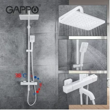 Душова система з термостатом GAPPO G2491-8, вилив - перемикач на лійку, білий