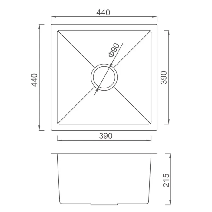 Кухонна Мойка GAPPO GS4444 інтегрована 440x440 мм, нержавіюча сталь